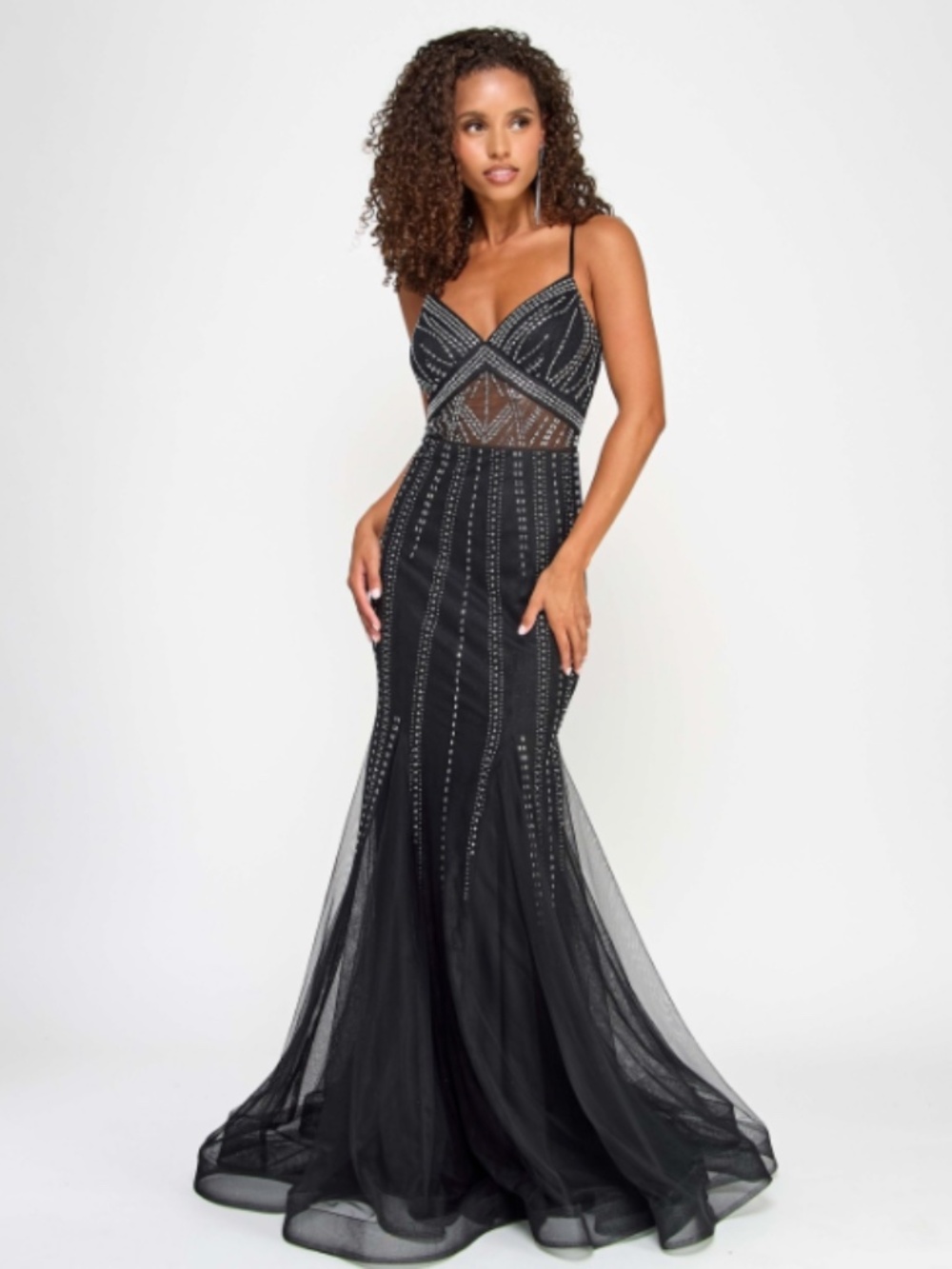 TLC Say Yes Juniors' Studded Mesh-Waist Evening Gown - Black Juniors 5/6
